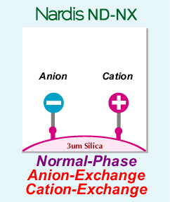 Nardis ND-NX - 순상(Normal-phase) + 이중 이온교환 모드 컬럼